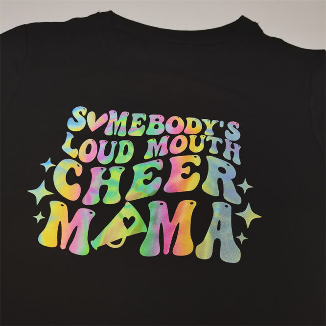 Reflective vinyl somebody loud mouth cheer mom design iron on sticker heat transfer printing - Image 3